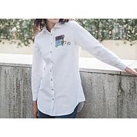 womens daily casual simple shirt solid shirt collar sleeve cotton