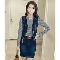 womens daily casual striped simple spring fall t shirt skirt suits str ...