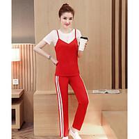 womens daily simple summer t shirt pant suits simple solid color round ...