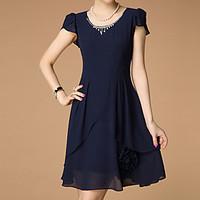 womens casual sheath dress solid round neck above knee short sleeve co ...