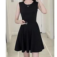 womens casual simple sheath dress solid round neck above knee sleevele ...