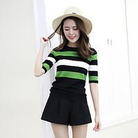 womens casualdaily simple spring summer t shirt striped round neck sho ...