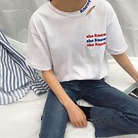 womens casualdaily simple spring summer t shirt letter round neck shor ...