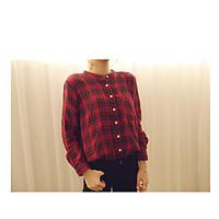 womens casualdaily simple shirt plaid shirt collar long sleeve others