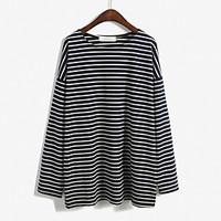 womens casualdaily simple t shirt striped round neck long sleeve cotto ...