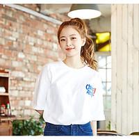 womens going out simple spring summer t shirt solid letter round neck  ...