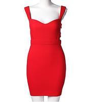 womens party club bodycon dress solid strap mini sleeveless polyester  ...