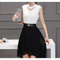 Women\'s Going out Chiffon Dress, Solid Asymmetrical Knee-length Sleeveless Others Summer Mid Rise Micro-elastic Thin