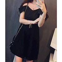 Women\'s Casual/Daily Party Lace Dress, Solid Strap Above Knee Short Sleeve Others Summer Mid Rise Inelastic Medium