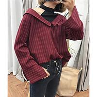 Women\'s Casual/Daily Sexy Simple Spring Summer Shirt, Patchwork Round Neck Long Sleeve Cotton Thin