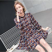 Women\'s Daily Loose Dress, Geometric Stand Mini Long Sleeve Others Spring Fall Mid Rise Micro-elastic Medium