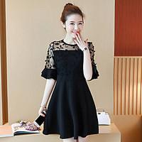 womens casualdaily lace dress solid round neck above knee half sleeve  ...