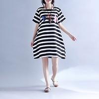 womens daily casual simple cute loose dress striped round neck above k ...