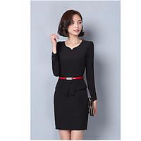 womens officecareer other sheath dress solid round neck above knee lon ...