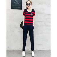 womens sport daily simple active summer t shirt pant suits striped rou ...