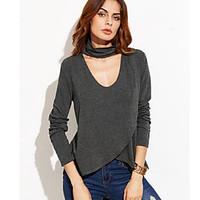 womens casualdaily street chic sophisticated blouse solid v neck sleev ...