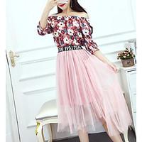 womens going out cute summer shirt skirt suits letter bateau 34 length ...