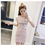 Women\'s Casual/Daily Vintage Cute Spring Summer T-shirt Dress Suits, Solid Round Neck Short Sleeve