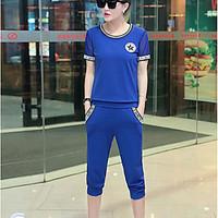 womens casualdaily simple summer t shirt pant suits solid round neck s ...