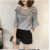 womens going out sexy summer blouse solid v neck length sleeve cotton