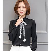 womens casualdaily simple blouse solid shirt collar long sleeve polyes ...