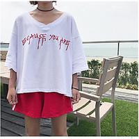 womens going out vintage summer t shirt pant suits letter v neck 34 le ...