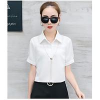 Women\'s Going out Simple Summer Shirt Dress Suits, Solid Shirt Collar Short Sleeve Micro-elastic