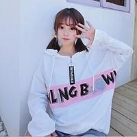 womens casualdaily hoodie letter hooded inelastic cotton long sleeve s ...