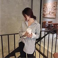 Women\'s Going out Simple Spring Summer Shirt, Striped Shirt Collar Long Sleeve Special Leather Types Thin
