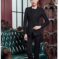 Women\'s Casual/Daily Simple Fall Blazer Pant Suits, Solid Stand Long Sleeve