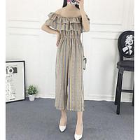 womens mid rise club jumpsuits street chic loose straight stripe sprin ...