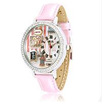 Women\'s Fashion Watch Quartz PU Band Pink