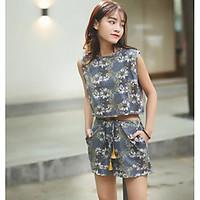 womens holiday vintage summer t shirt pant suits print round neck slee ...