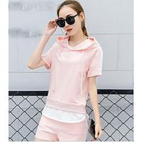 Women\'s Casual/Daily Simple Summer T-shirt Pant Suits, Solid Round Neck Short Sleeve Micro-elastic