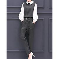 womens work street chic spring shirt pant suits solid shirt collar lon ...
