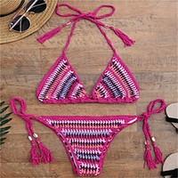 Women\'s Halter Bikini Tassels Acrylic Solid