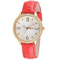 womens fashion watch quartz leather band white red