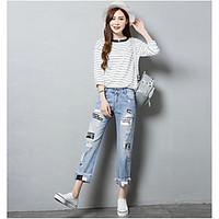 Women\'s High Rise Micro-elastic Jeans Pants, Simple Loose Solid