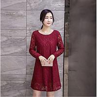 womens going out casualdaily loose dress solid round neck above knee l ...