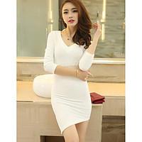 womens going out bodycon dress solid v neck above knee long sleeve cot ...