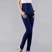 Women\'s High Rise Double Breasted Solid Denim Pant , Bodycon / Casual