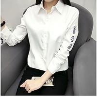 Women\'s Casual/Daily Simple Spring Summer Shirt, Embroidered Shirt Collar Long Sleeve Others Thin