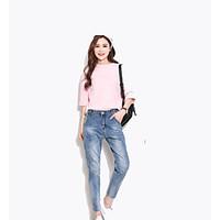 womens high rise stretchy jeans pants simple loose solid