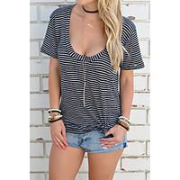 womens casualdaily simple t shirt striped round neck short sleeve cott ...