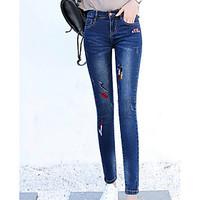 womens mid rise micro elastic jeans pants cute simple slim solid