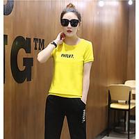 Women\'s Casual/Daily Simple Spring, Fall, Winter, Summer T-shirt Pant Suits, Solid Round Neck Short Sleeve