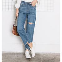 womens mid rise micro elastic jeans pants simple wide leg solid