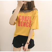 womens casualdaily simple t shirt solid letter round neck short sleeve ...