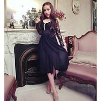 womens party swing dress solid v neck asymmetrical long sleeve others  ...