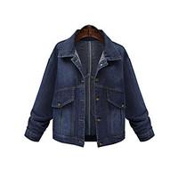 womens casualdaily simple fall denim jacket solid round neck long slee ...